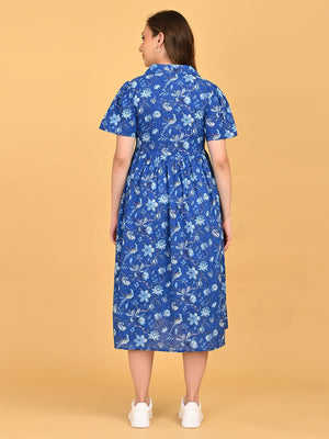 Back view of Bluebell Beauty Maternity And Nursing Dress showing relaxed fit and gathered waist