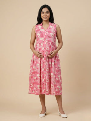 Blush Blossom Maternity And Nursing Sleeveless Dress - S Maternity Casual Dress
