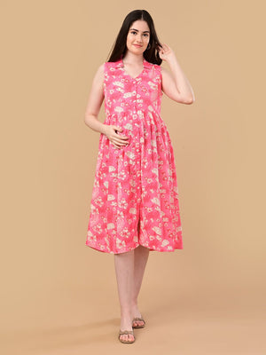 Blush Blossom Maternity And Nursing Sleeveless Dress - S Maternity Casual Dress