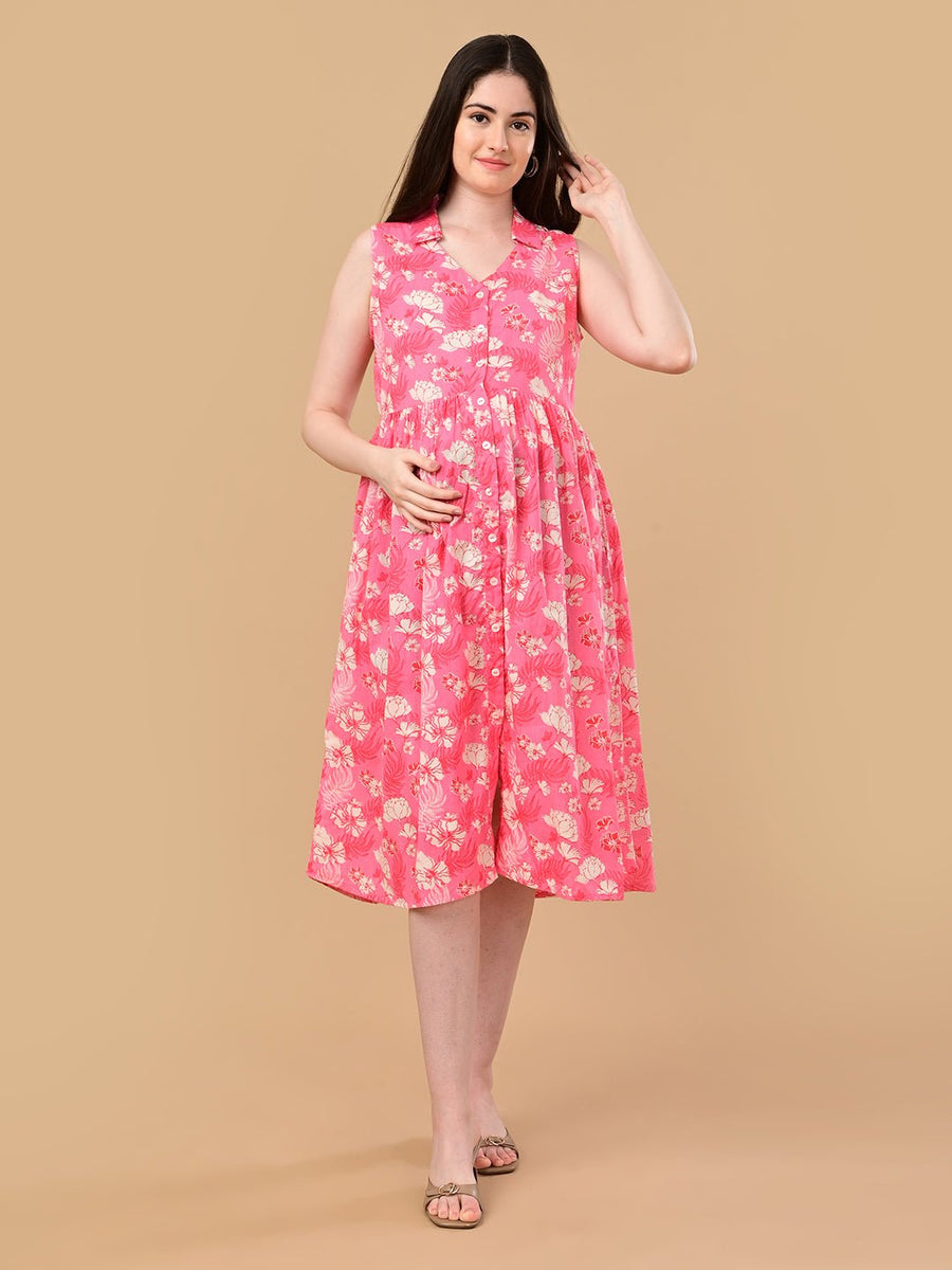 Blush Blossom Maternity And Nursing Sleeveless Dress