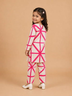 Blush Grid Girls Anarkali Kurta Set - 0-6 Months Girls Ethnic Set
