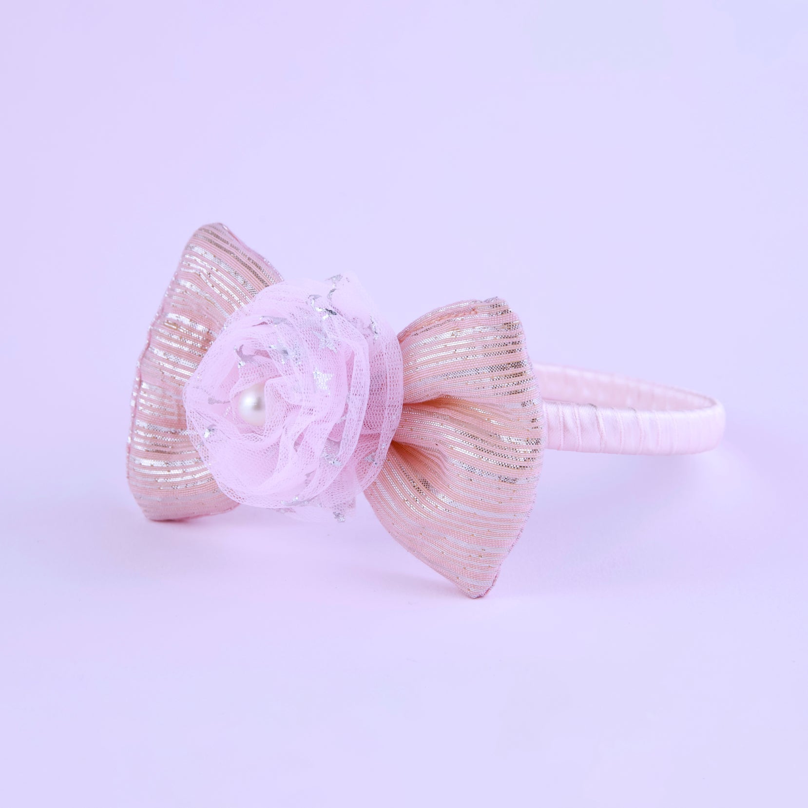 Blush Pink Sequined Bow Hairband for Girls - Choko Kids' Accessory - CHK531B