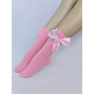 Blush Pink Striped 3d Big Bow Socks for Kids. - Little Surprise BoxBlush Pink Striped 3d Big Bow Socks for Kids.