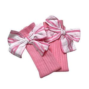 Blush Pink Striped 3d Big Bow Socks for Kids. - Little Surprise BoxBlush Pink Striped 3d Big Bow Socks for Kids.