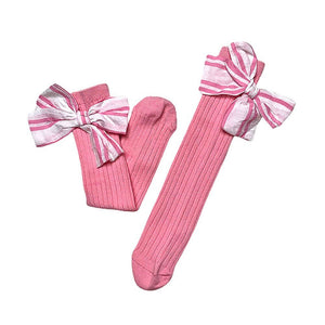 Blush Pink Striped 3d Big Bow Socks for Kids. - Little Surprise BoxBlush Pink Striped 3d Big Bow Socks for Kids.