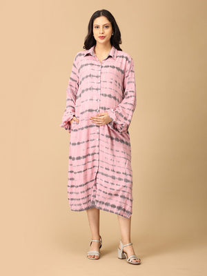 Blush & Swirl Maternity and Nursing Oversized Shirt Dress - DRS - SK - BLSWR - S