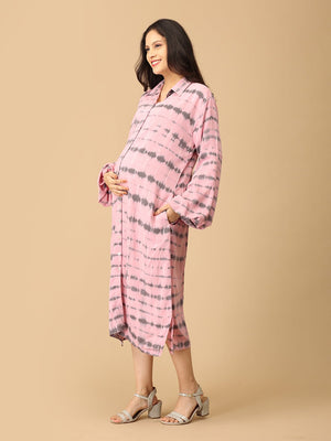 Blush & Swirl Maternity and Nursing Oversized Shirt Dress - DRS - SK - BLSWR - S