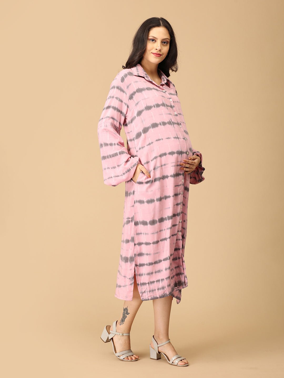 Blush & Swirl Maternity and Nursing Oversized Shirt Dress - DRS - SK - BLSWR - S