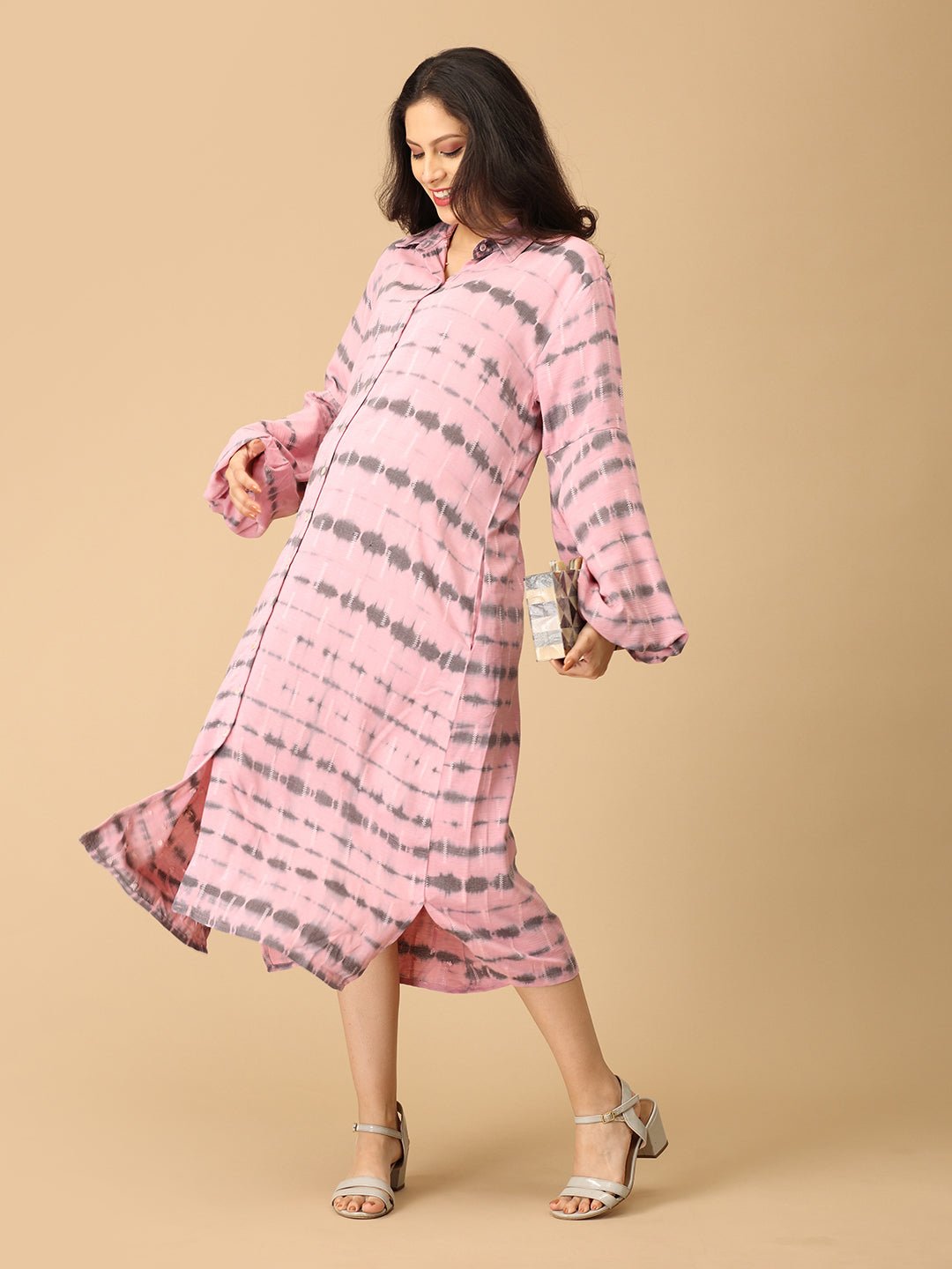 Blush & Swirl Maternity and Nursing Oversized Shirt Dress - DRS - SK - BLSWR - S