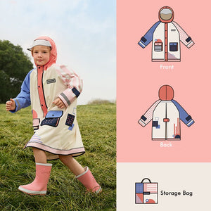 Bold Geometric Print Cream & Pink Raincoat for Kids - 6 - 7 Years Monsoon Wear