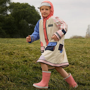 Bold Geometric Print Cream & Pink Raincoat for Kids - Little Surprise BoxBold Geometric Print Cream & Pink Raincoat for Kids