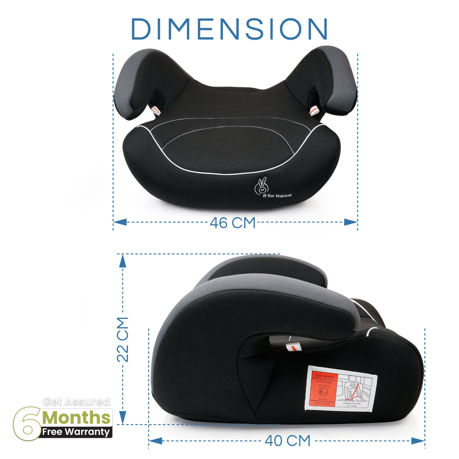 R for Rabbit Little Jack- Elite- Extra Comfortable Booster Seat- Black Grey