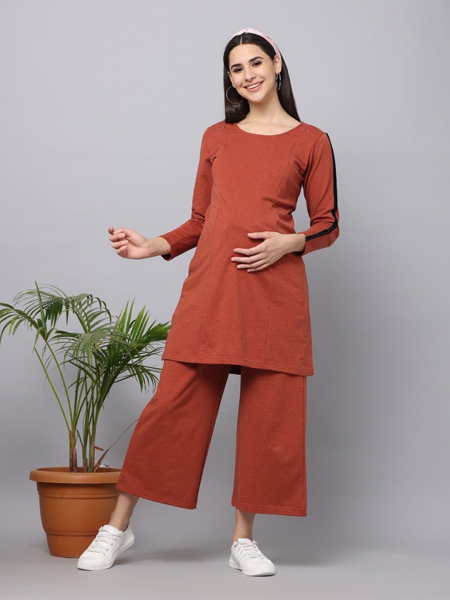 Bombay Coffee Maternity Co- Ord Set With Nursing - PYJ-BMBR-M