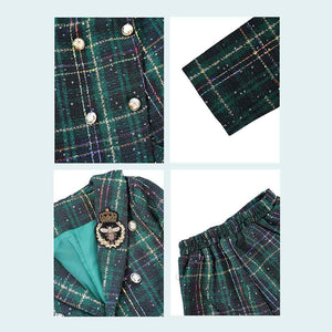 Bottle Green Scottish Style Tweed 2 pcs, Jacket and Shorts Winterwear set for Girls. - 3 - 4 Years Winter Wear