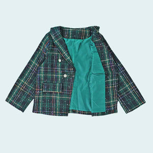 Bottle Green Scottish Style Tweed 2 pcs, Jacket and Shorts Winterwear set for Girls. - 3 - 4 Years Winter Wear