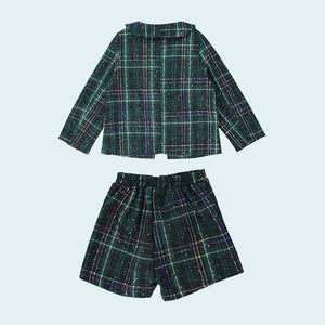 Bottle Green Scottish Style Tweed 2 pcs, Jacket and Shorts Winterwear set for Girls. - 3 - 4 Years Winter Wear