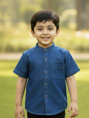 Boys Chambray Shirt Dark - 1 - 2 Years Boys Casual Shirt