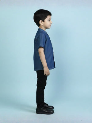 Boys Chambray Shirt Dark - 1 - 2 Years Boys Casual Shirt