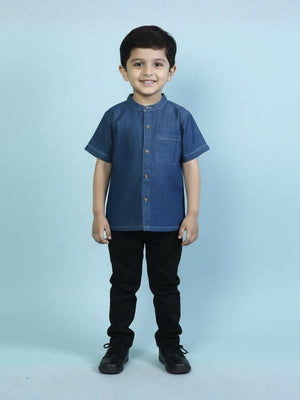Boys Chambray Shirt Dark - 1 - 2 Years Boys Casual Shirt