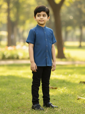 Boys Chambray Shirt Dark - 1 - 2 Years Boys Casual Shirt