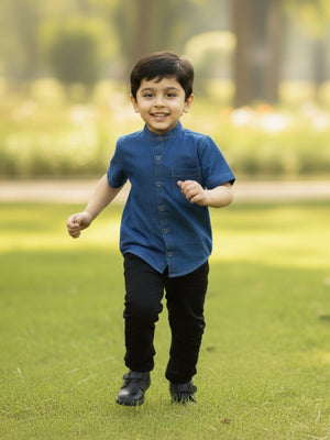 Boys Chambray Shirt Dark - 1 - 2 Years Boys Casual Shirt