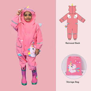 Bright Pink Magical Unicorn Theme All Over Jumpsuit / Playsuit Raincoat for Kids - 3 - 4 Years Monsoon Wear