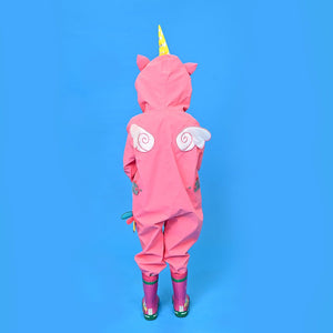 Bright Pink Magical Unicorn Theme All Over Jumpsuit / Playsuit Raincoat for Kids - 3 - 4 Years Monsoon Wear