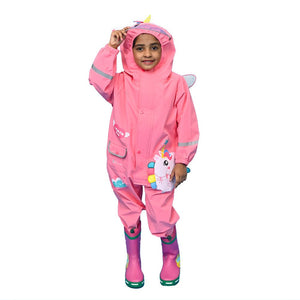 Bright Pink Magical Unicorn Theme All Over Jumpsuit / Playsuit Raincoat for Kids - 3 - 4 Years Monsoon Wear
