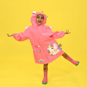 Bright Pink Magical Unicorn Theme Raincoat for Kids - 3 - 4 Years Monsoon Wear