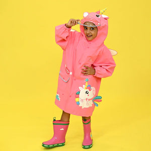Bright Pink Magical Unicorn Theme Raincoat for Kids - 3 - 4 Years Monsoon Wear