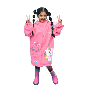 Bright Pink Magical Unicorn Theme Raincoat for Kids - 3 - 4 Years Monsoon Wear