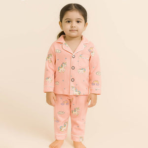Bright Pink Unicorn & Rainbow print soft cotton Kids nightsuit - 2 - 3 Years Nightsuits