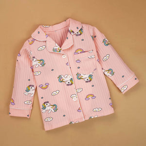 Bright Pink Unicorn & Rainbow print soft cotton Kids nightsuit - 2 - 3 Years Nightsuits