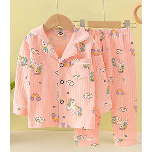 Bright Pink Unicorn & Rainbow print soft cotton Kids nightsuit - 2 - 3 Years Nightsuits