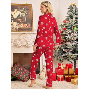 Bright Red Snowflakes & Candycanes Christmas Printed Nightsuit Set for Adults, Unisex - S Christmas
