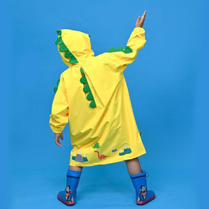 Bright Yellow 3d Dino Theme Raincoat for Kids - 3 - 4 Years Monsoon Wear