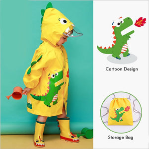 Bright Yellow 3d Dino Theme Raincoat for Kids - 3 - 4 Years Monsoon Wear