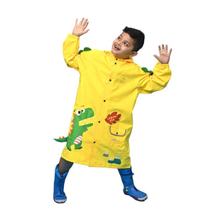Bright Yellow 3d Dino Theme Raincoat for Kids - 3 - 4 Years Monsoon Wear