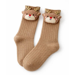 Brown 3D Baby Reindeer Christmas Themed Ankle Length Socks For Kids - 2 - 4 Years Christmas