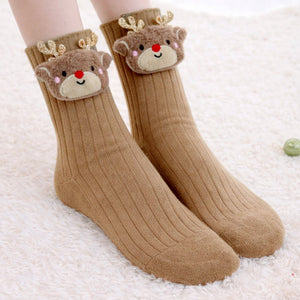 Brown 3D Baby Reindeer Christmas Themed Ankle Length Socks For Kids - 2 - 4 Years Christmas