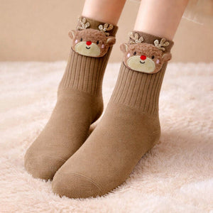 Brown 3D Baby Reindeer Christmas Themed Ankle Length Socks For Kids - 2 - 4 Years Christmas