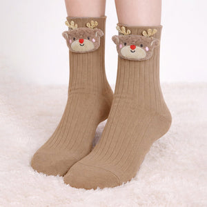 Brown 3D Baby Reindeer Christmas Themed Ankle Length Socks For Kids - 2 - 4 Years Christmas