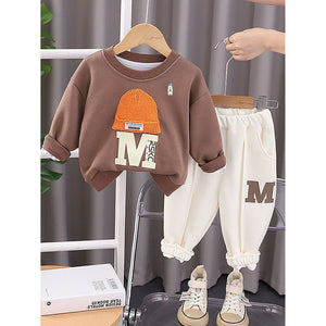 Brown 3D Cap Design 2 Pcs Track Suit Set For Toddlers And Kids - 3 - 4 Years Kids Clothing