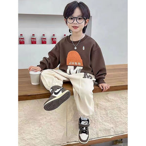 Brown 3D Cap Design 2 Pcs Track Suit Set For Toddlers And Kids - 3 - 4 Years Kids Clothing