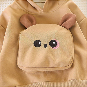 Brown 3D Ears Hoodie 2Pcs Toddlers & Kids Track Suit Set For Winter And All Season Wear - 1 - 2 Years Kids Clothing