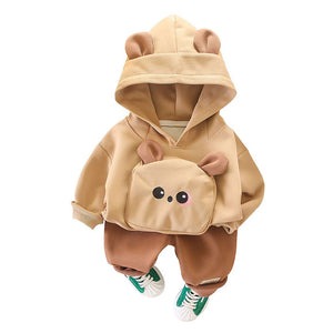 Brown 3D Ears Hoodie 2Pcs Toddlers & Kids Track Suit Set For Winter And All Season Wear - 1 - 2 Years Kids Clothing