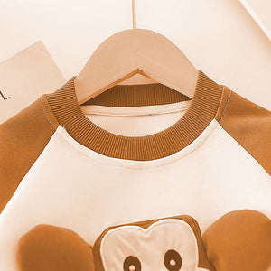 Brown 3D Monkey Face 2Pcs Track Suit Set For Winter And All Season Wear - 1 - 2 Years Kids Clothing