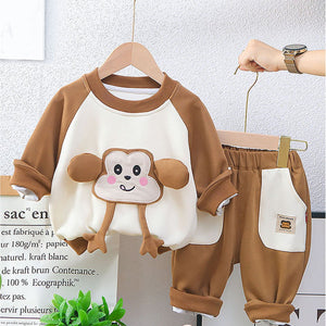 Brown 3D Monkey Face 2Pcs Track Suit Set For Winter And All Season Wear - 1 - 2 Years Kids Clothing