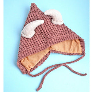 Brown Baby Horns Knitted soft Woolen Winter Cap with tie up, 6 - 18 months - 6 - 18 Months Winter Wear