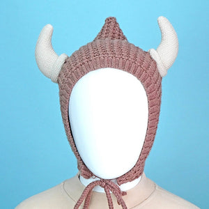 Brown Baby Horns Knitted soft Woolen Winter Cap with tie up, 6 - 18 months - 6 - 18 Months Winter Wear